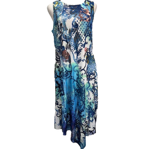 Cativa Sleeveless Asymmetric Hemline Midi Dress Aquamarine Textured Design